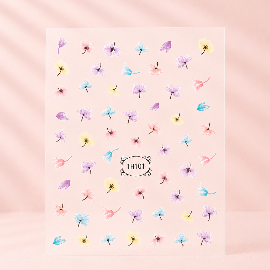 Nail art nagelstickers in pastel kleurige watercolored bloemen